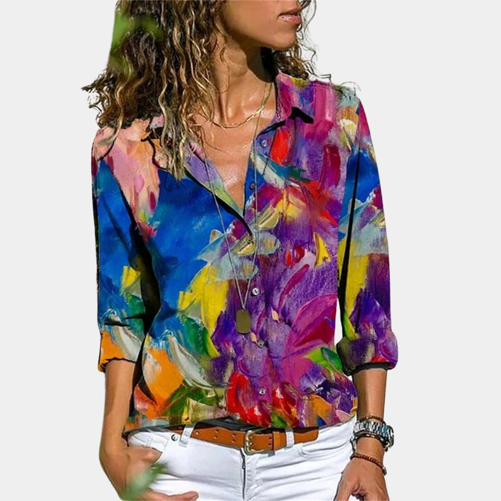 Women's Blouse – Abstract Print, Long Sleeve Smart Casual Top