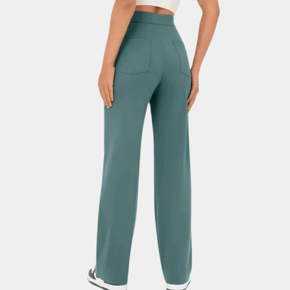 Women's Wide Leg Trousers – High Waist Button Detail, Relaxed Fit Everyday Wear
