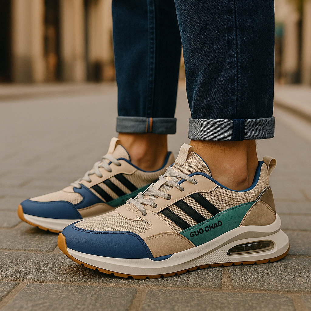 Men's Chunky Trainers – Retro Stripe Design, Comfortable Casual Streetwear