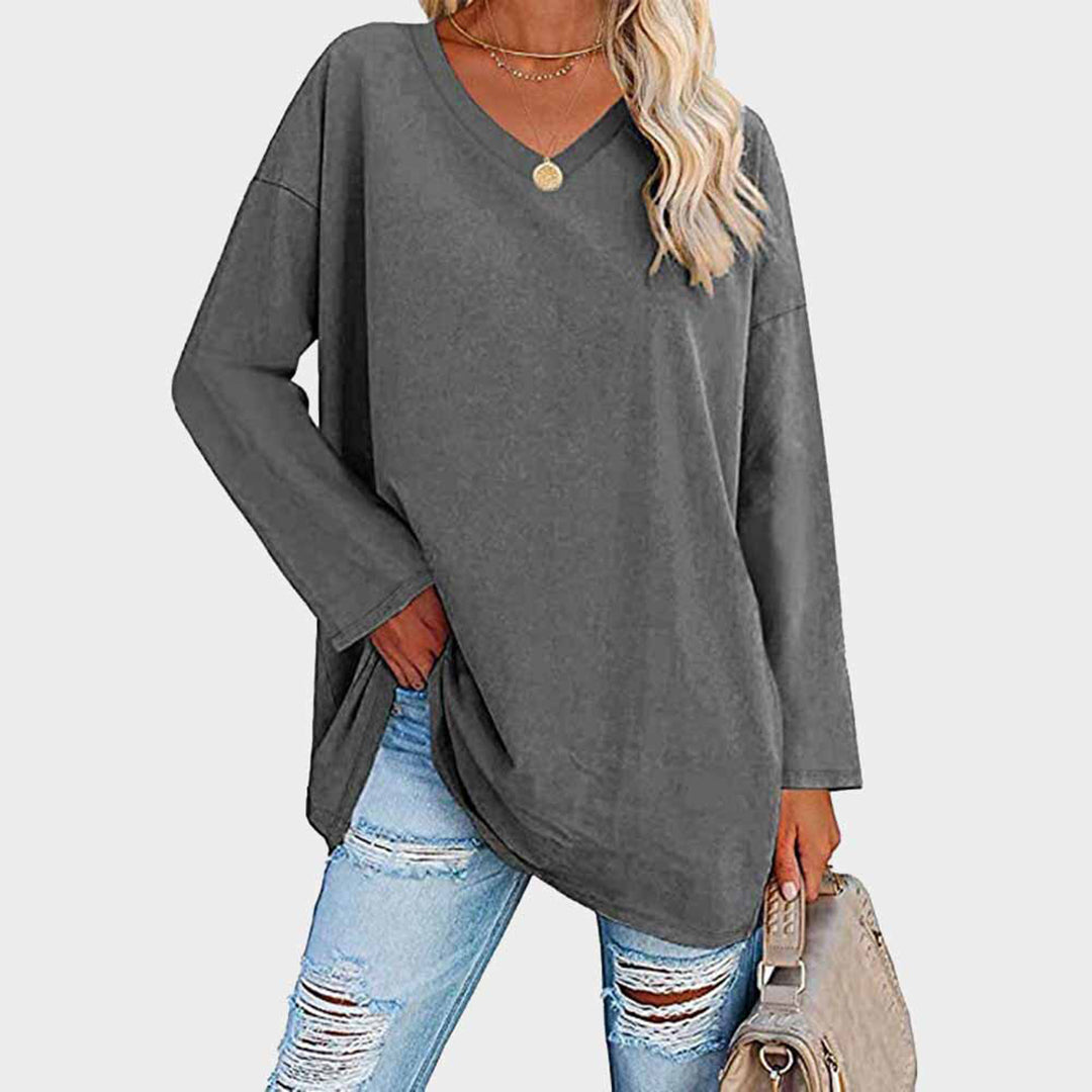 Women's Long Sleeve Top – V-Neck Batwing Sleeve, Slouchy Casual Tunic