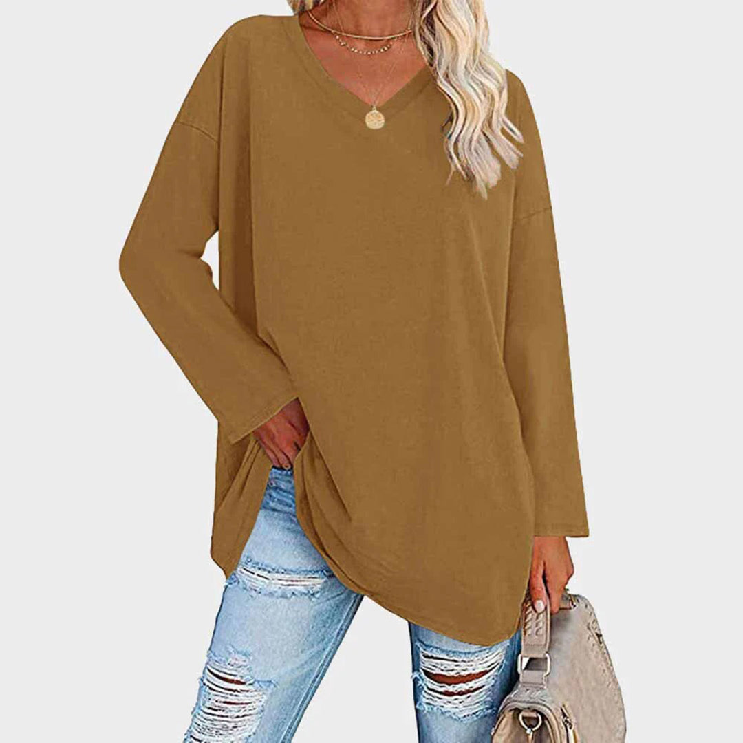 Women's Long Sleeve Top – V-Neck Batwing Sleeve, Slouchy Casual Tunic