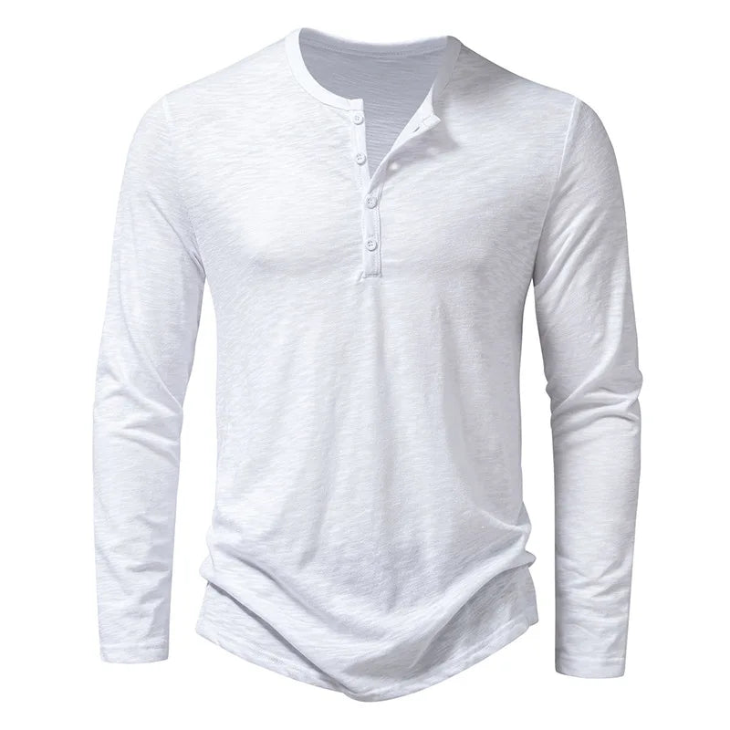 Men's Grandad Top – Button Placket, Slim Fit Casual Henley