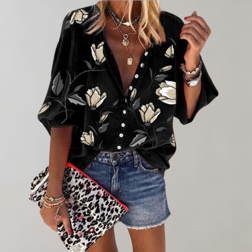 Women's Blouse – Floral Print, Smart Casual Relaxed Fit Top