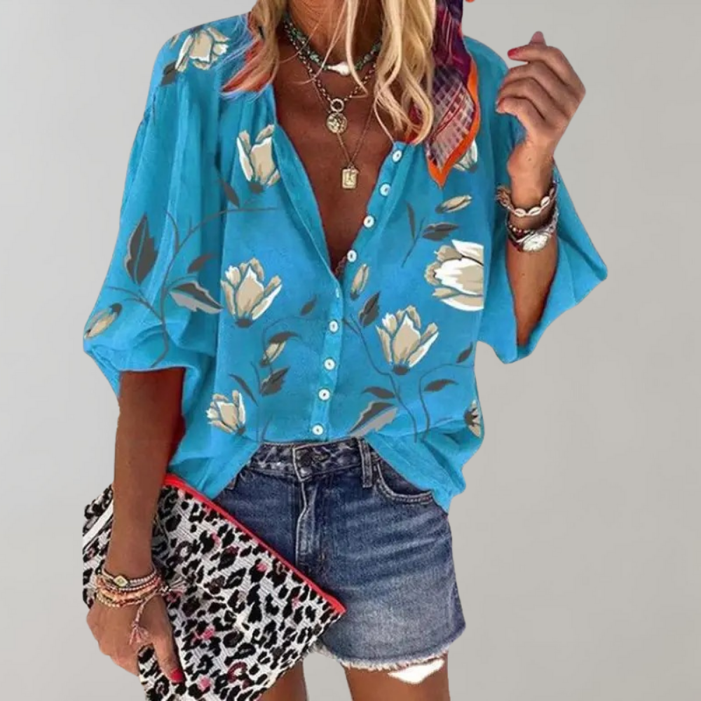 Women's Blouse – Floral Print, Smart Casual Relaxed Fit Top