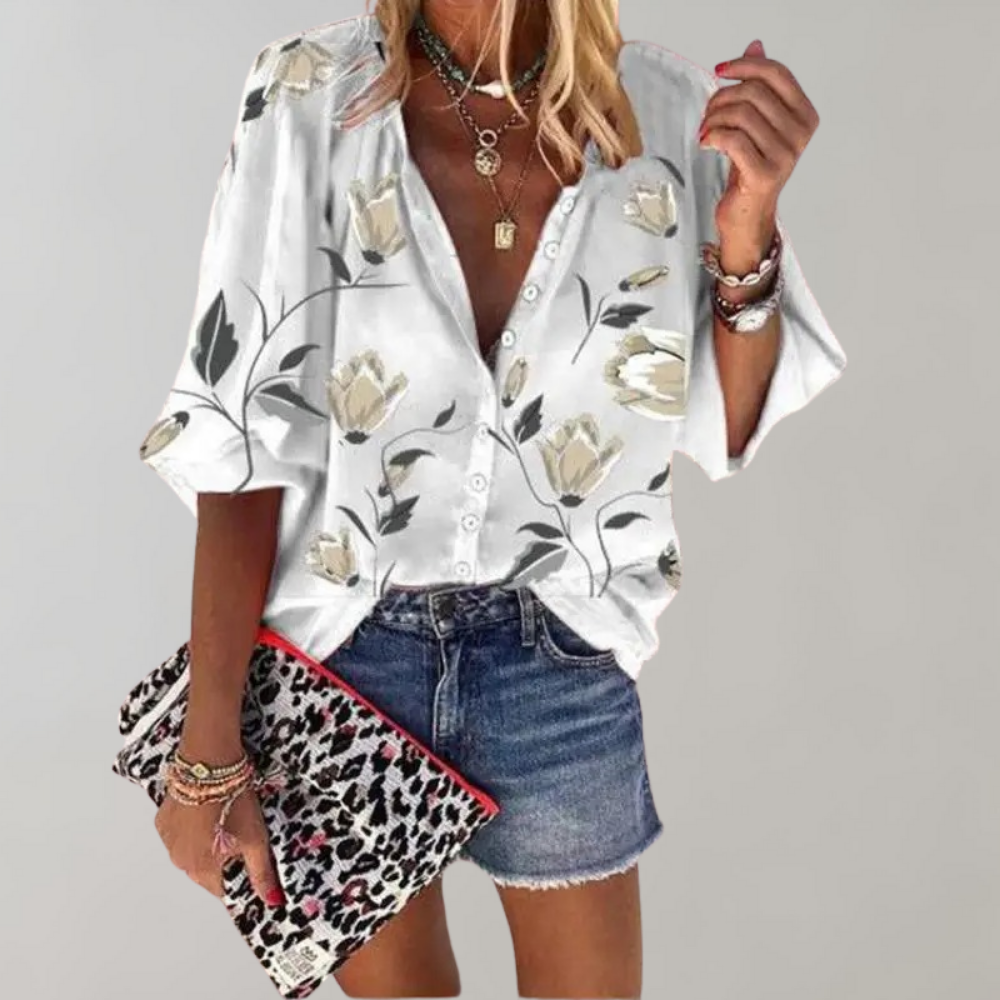 Women's Blouse – Floral Print, Smart Casual Relaxed Fit Top