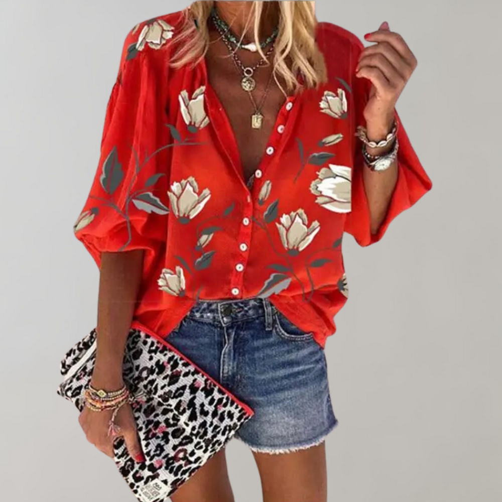 Women's Blouse – Floral Print, Smart Casual Relaxed Fit Top