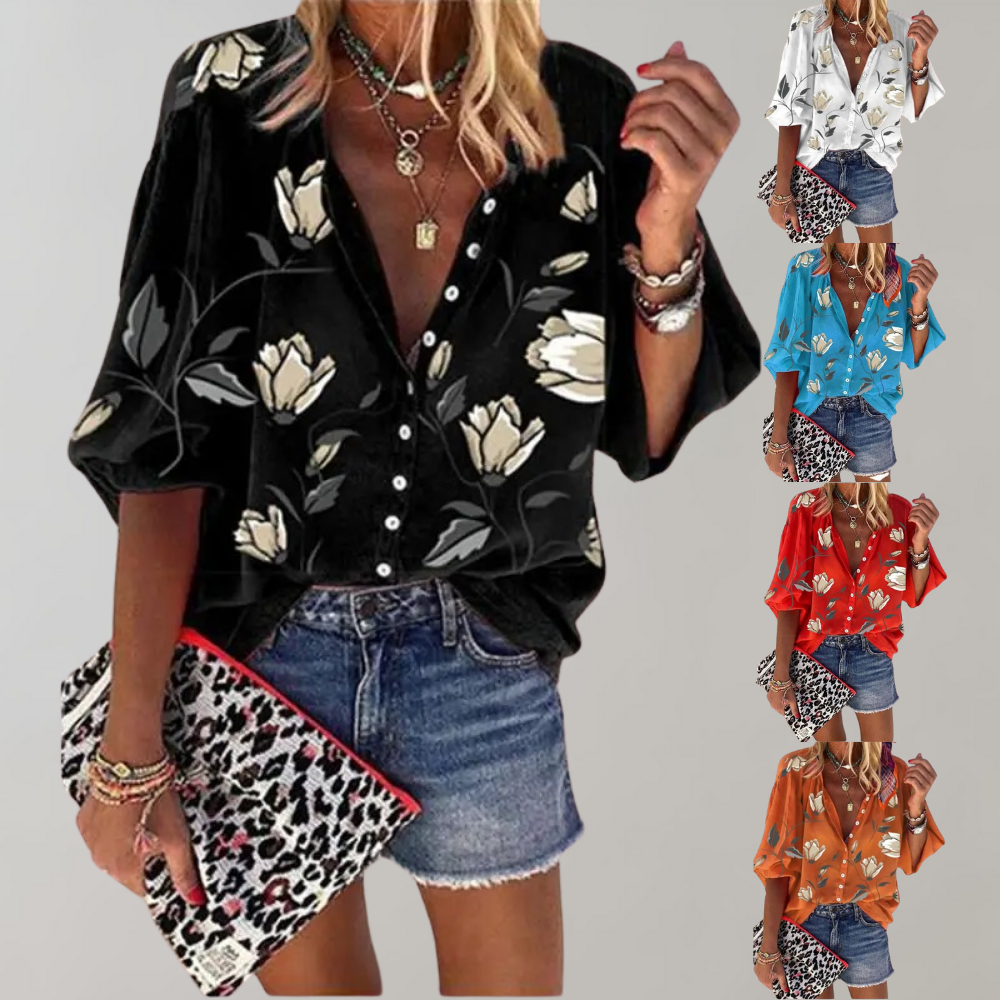 Women's Blouse – Floral Print, Smart Casual Relaxed Fit Top