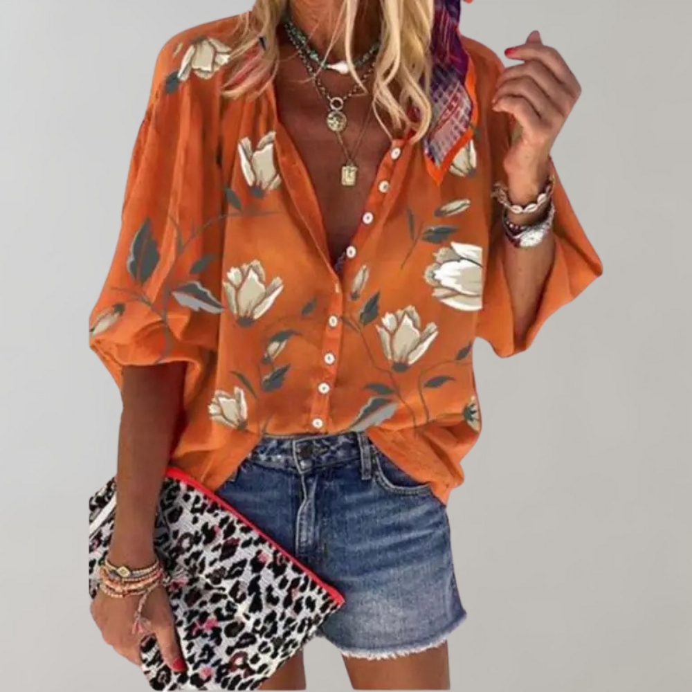 Women's Blouse – Floral Print, Smart Casual Relaxed Fit Top