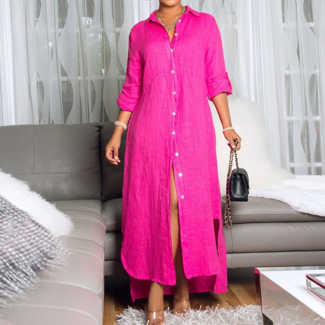 Button Down Maxi Shirt Dress – Long Sleeve Oversized Fit