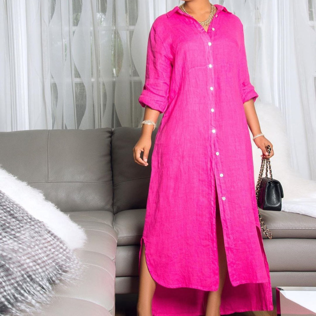 Button Down Maxi Shirt Dress – Long Sleeve Oversized Fit