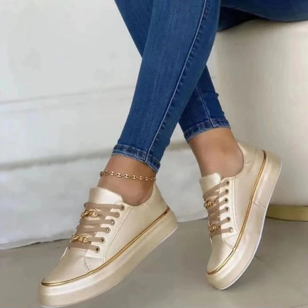 Women's Platform Trainers – Gold Chain Detail, Chic Everyday Wear