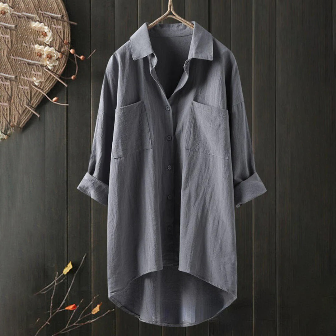 Women's Longline Shirt – Dipped Hem, Relaxed Fit Casual Blouse