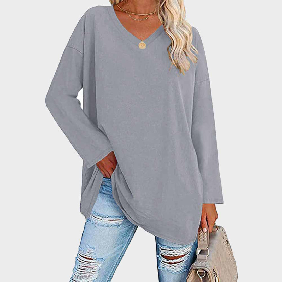 Women's Long Sleeve Top – V-Neck Batwing Sleeve, Slouchy Casual Tunic