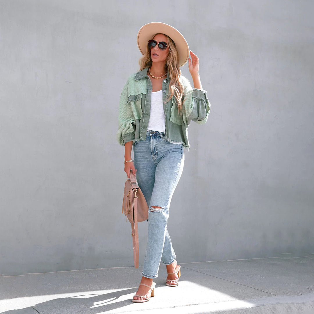 Women's Shacket – Colour Block, Cropped Casual Utility