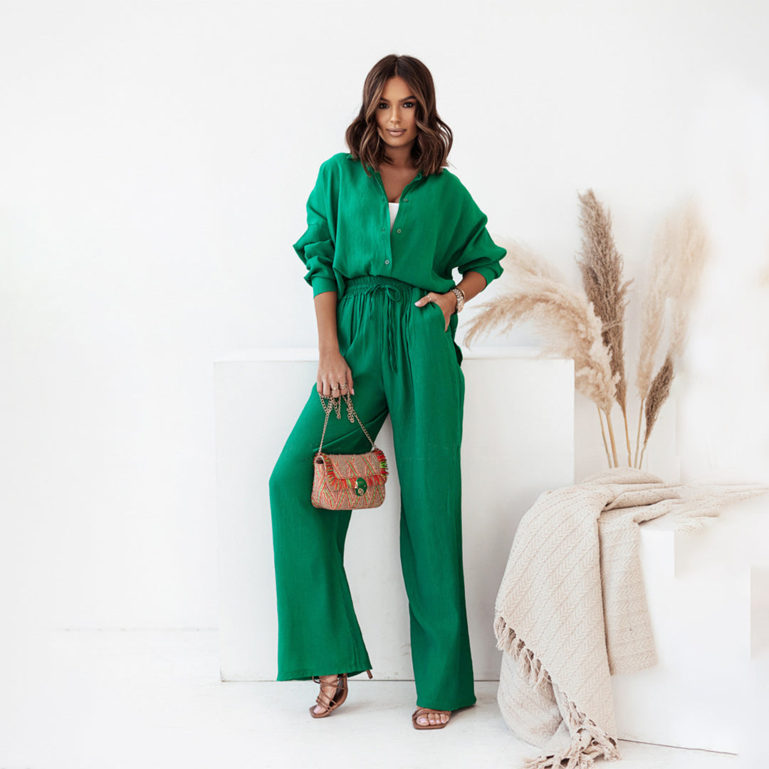 Wide Leg Pant and Button-Down Shirt Set – Effortless Chic Co-ord
