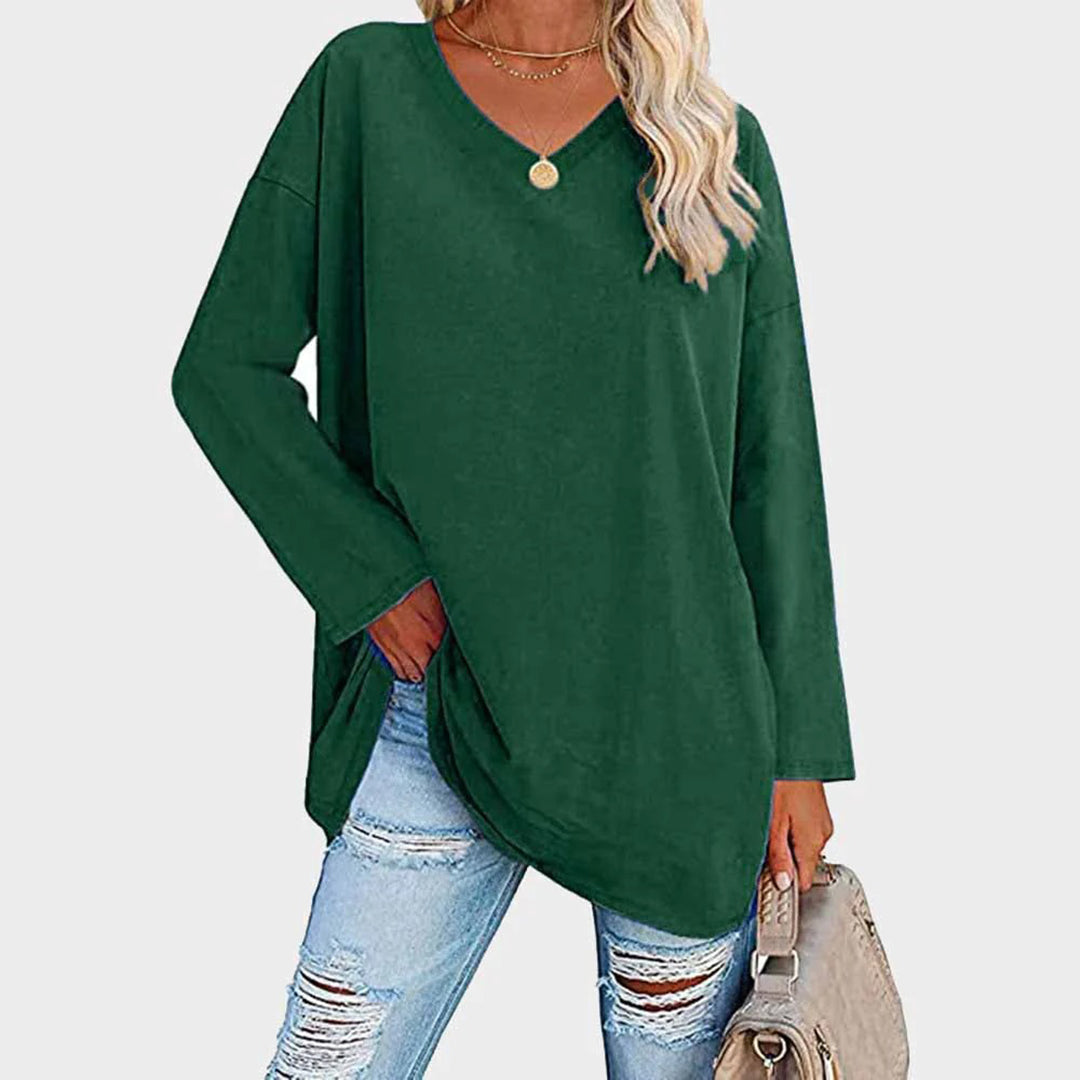 Women's Long Sleeve Top – V-Neck Batwing Sleeve, Slouchy Casual Tunic