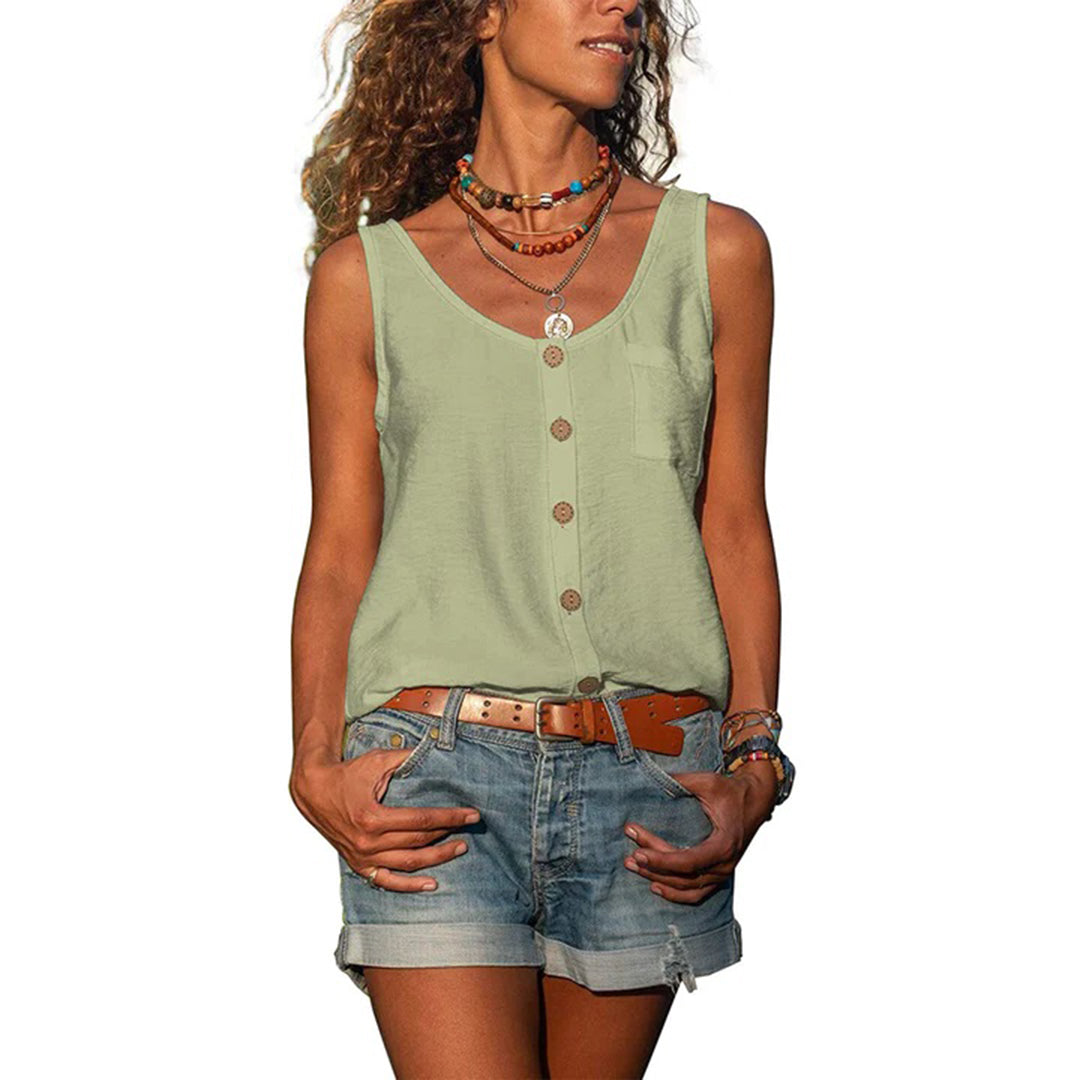 Women's Vest Top – Button Front, Relaxed Fit Casual Summer Blouse