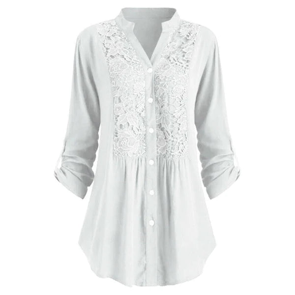 Women's Blouse – Lace Insert, Relaxed Fit Smart Casual Top