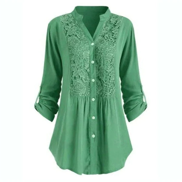 Women's Blouse – Lace Insert, Relaxed Fit Smart Casual Top