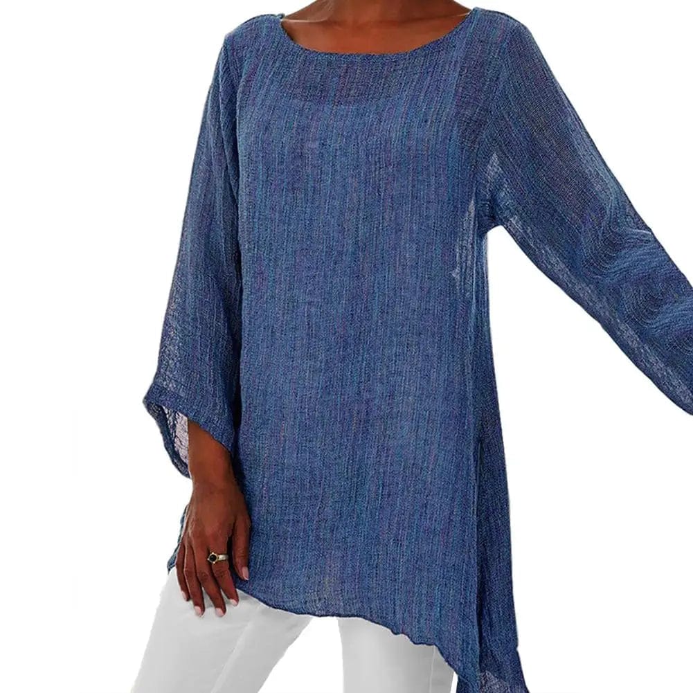 Relaxed Fit Long Sleeve Linen Blend Blouse – Lightweight Casual Top
