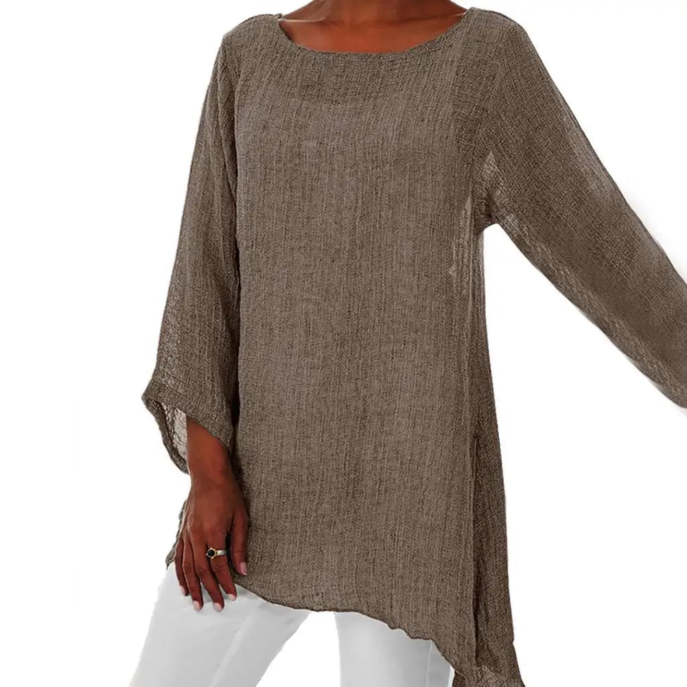 Relaxed Fit Long Sleeve Linen Blend Blouse – Lightweight Casual Top