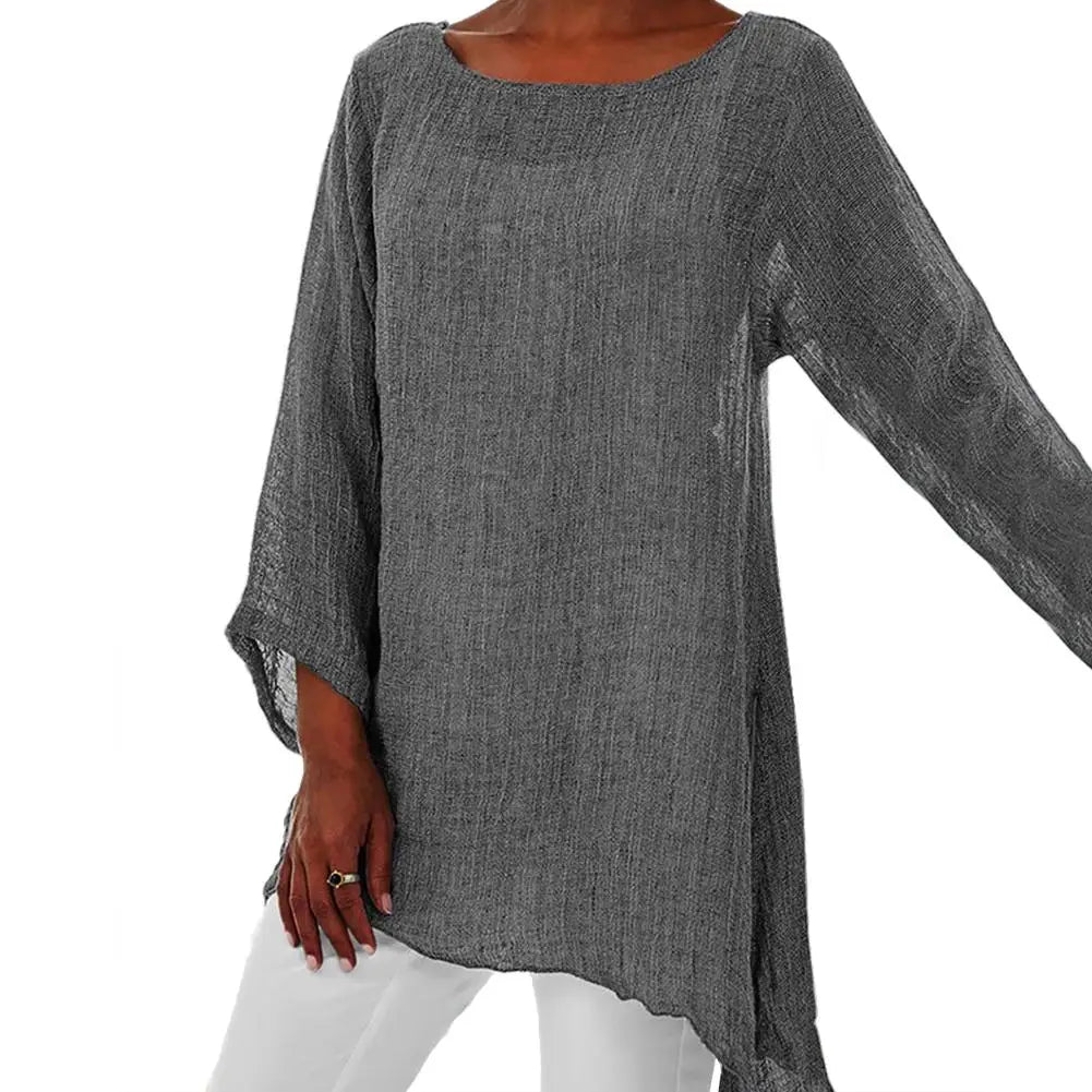 Relaxed Fit Long Sleeve Linen Blend Blouse – Lightweight Casual Top