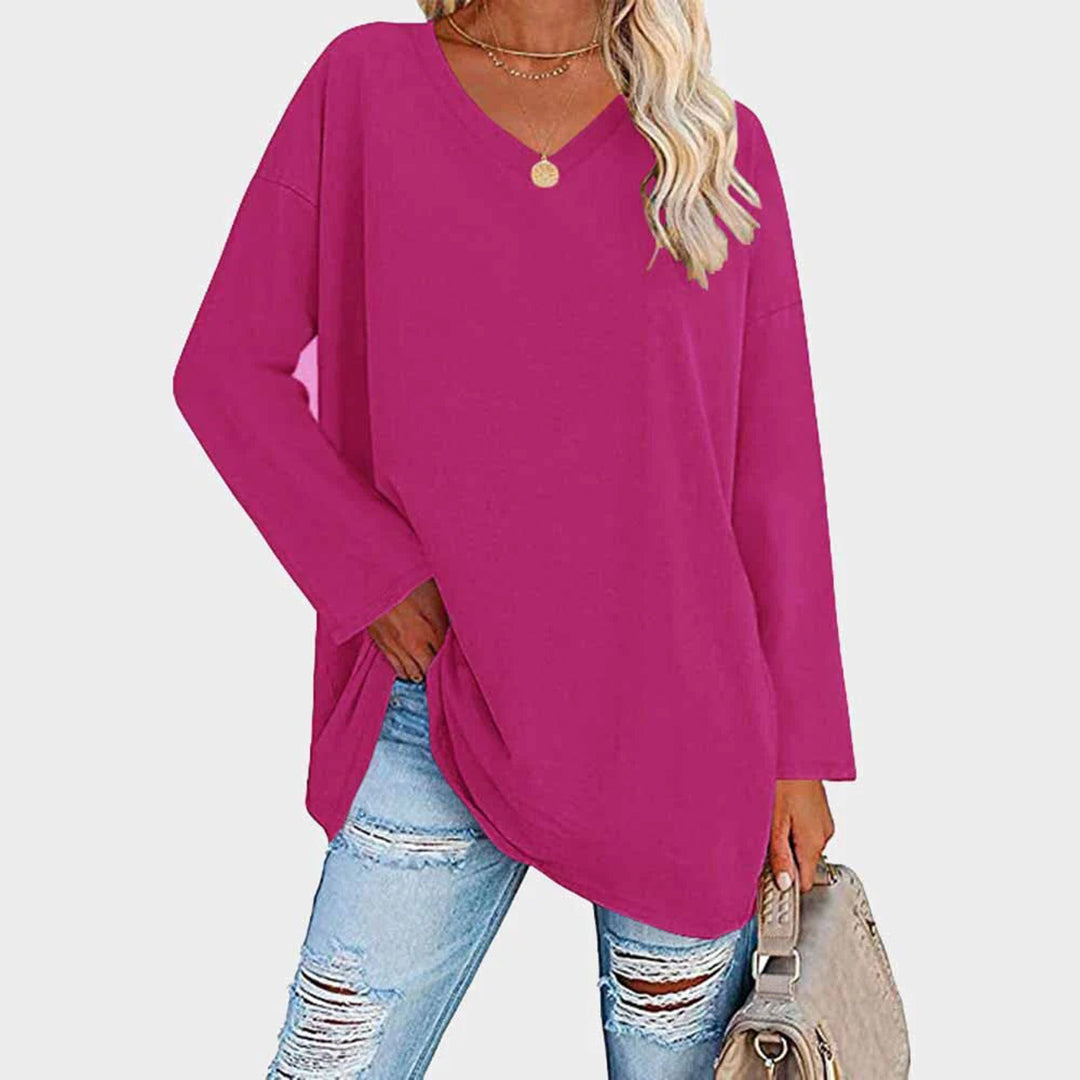 Women's Long Sleeve Top – V-Neck Batwing Sleeve, Slouchy Casual Tunic