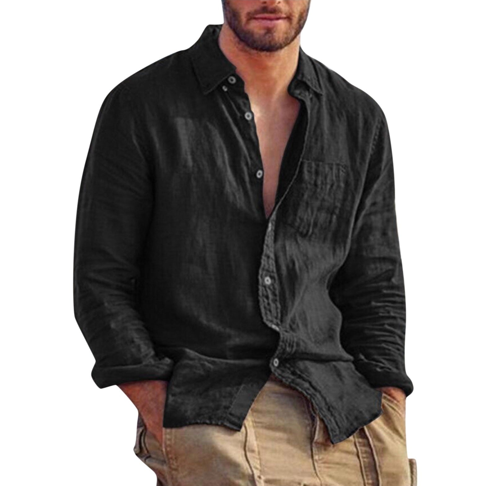 Men’s Casual Linen Shirt – Long Sleeve Button-Down with Relaxed Fit