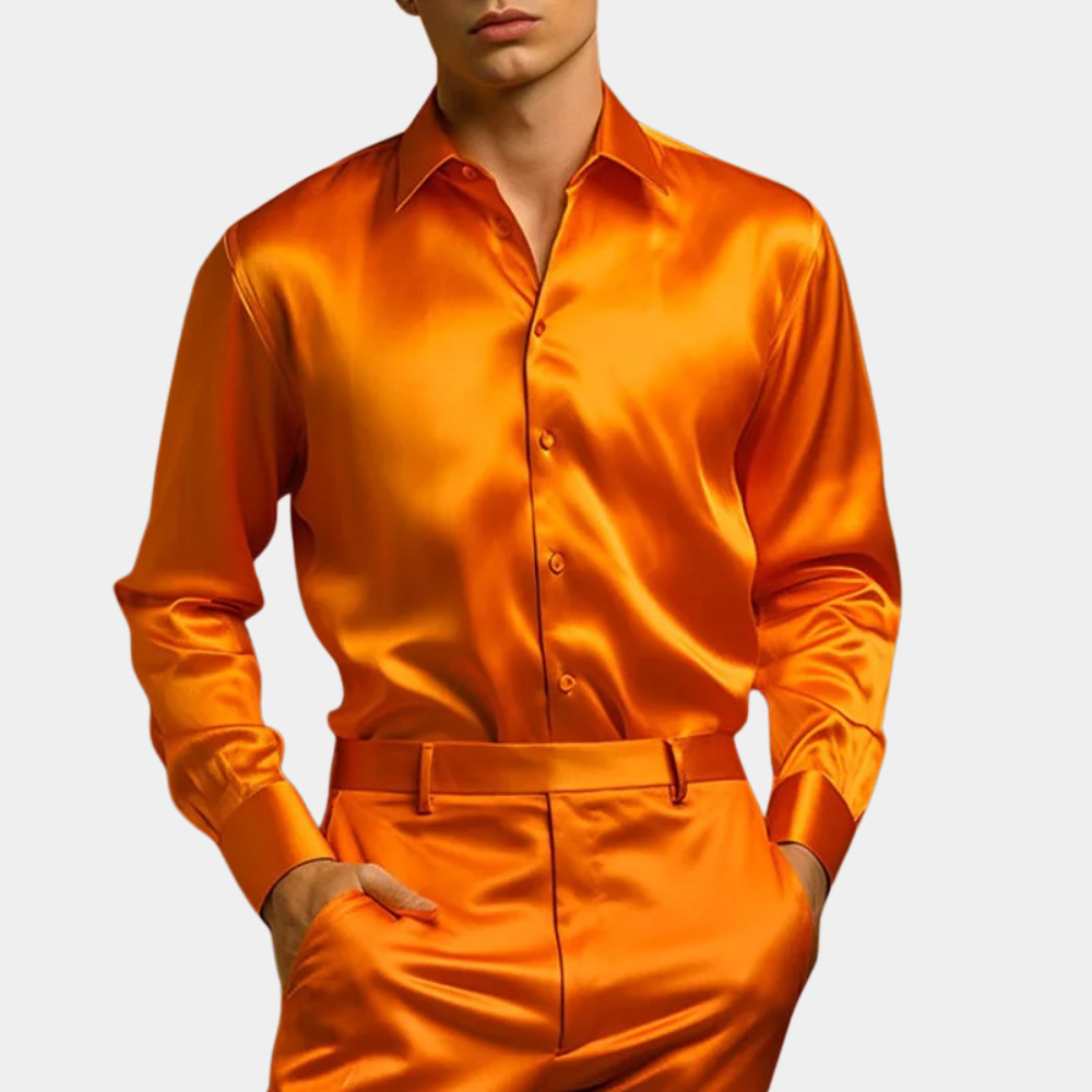 Men's Satin Shirt – Lustrous Finish, Relaxed Fit Party Wear