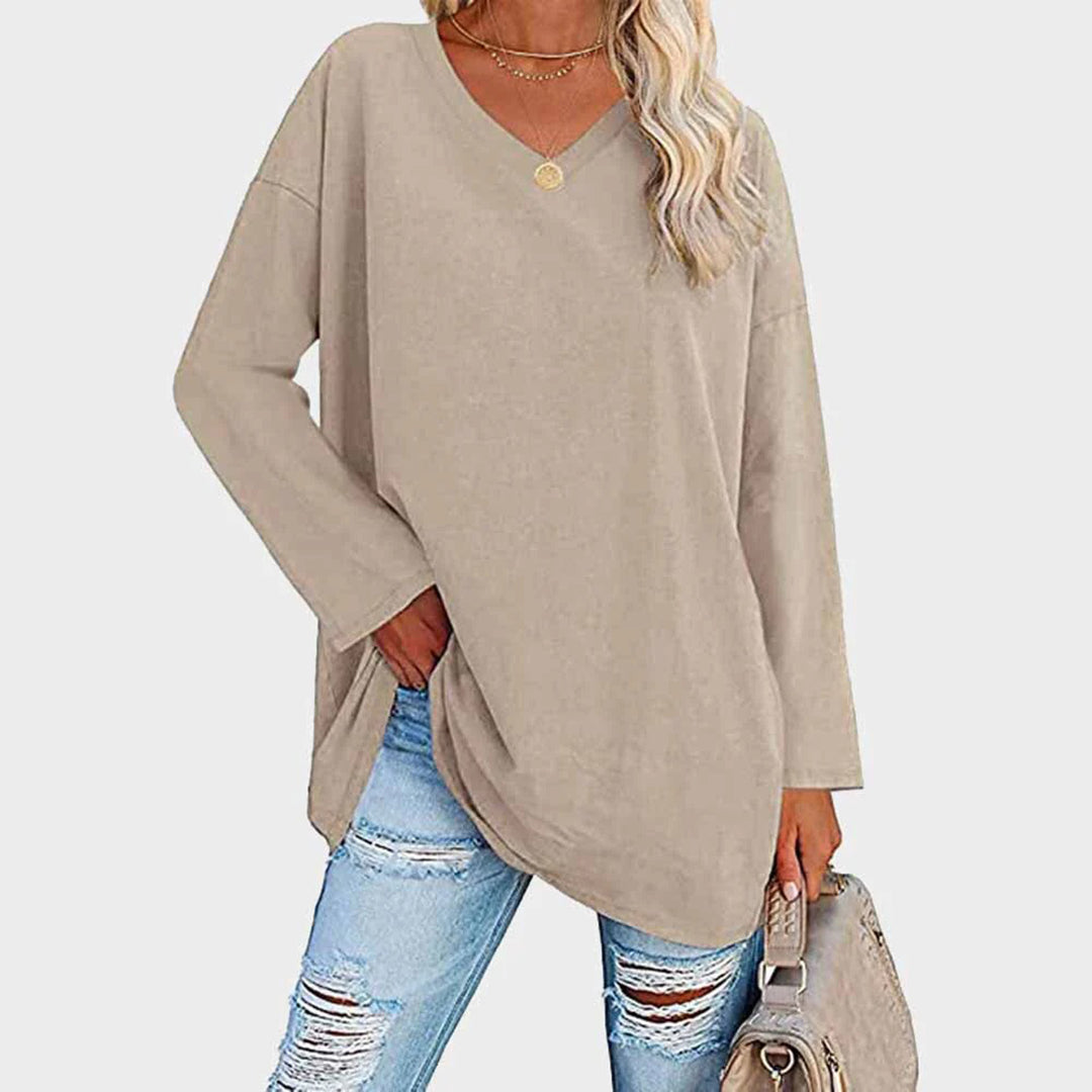 Women's Long Sleeve Top – V-Neck Batwing Sleeve, Slouchy Casual Tunic