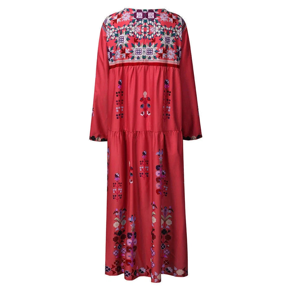 Boho Floral Embroidered Maxi Dress
