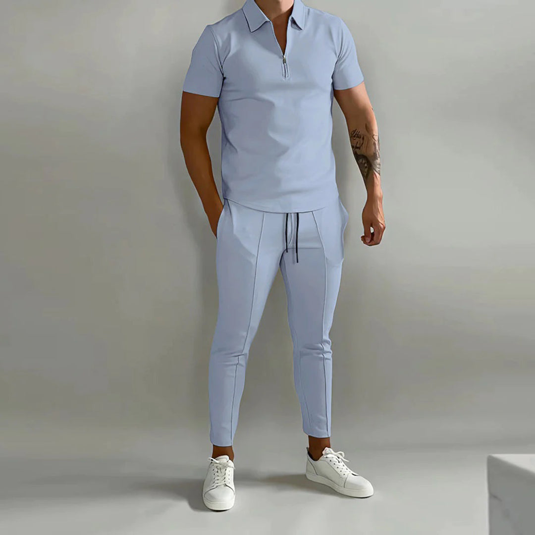 Men's Tracksuit – Zip Neck Polo, Slim Fit Summer Co-ord