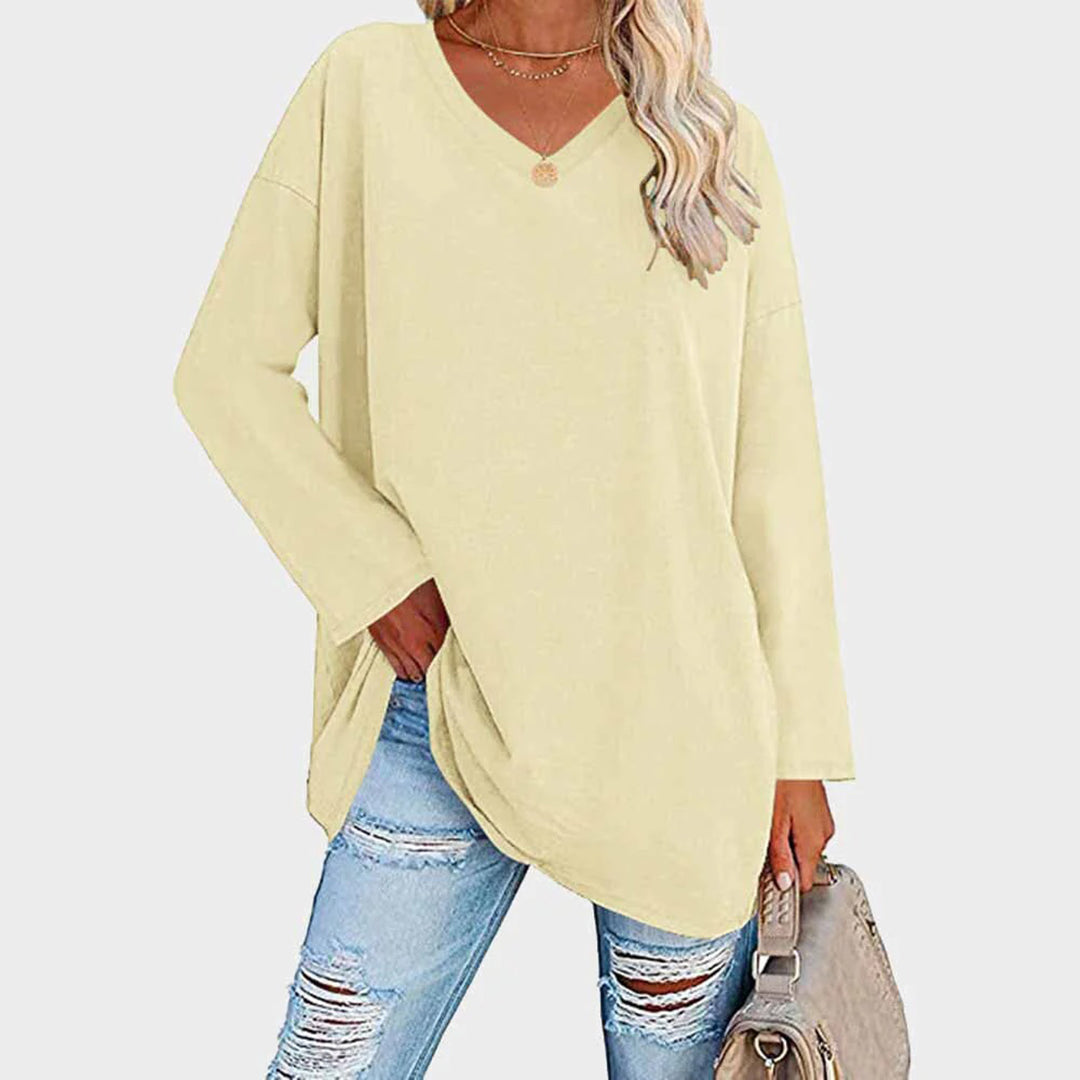 Women's Long Sleeve Top – V-Neck Batwing Sleeve, Slouchy Casual Tunic