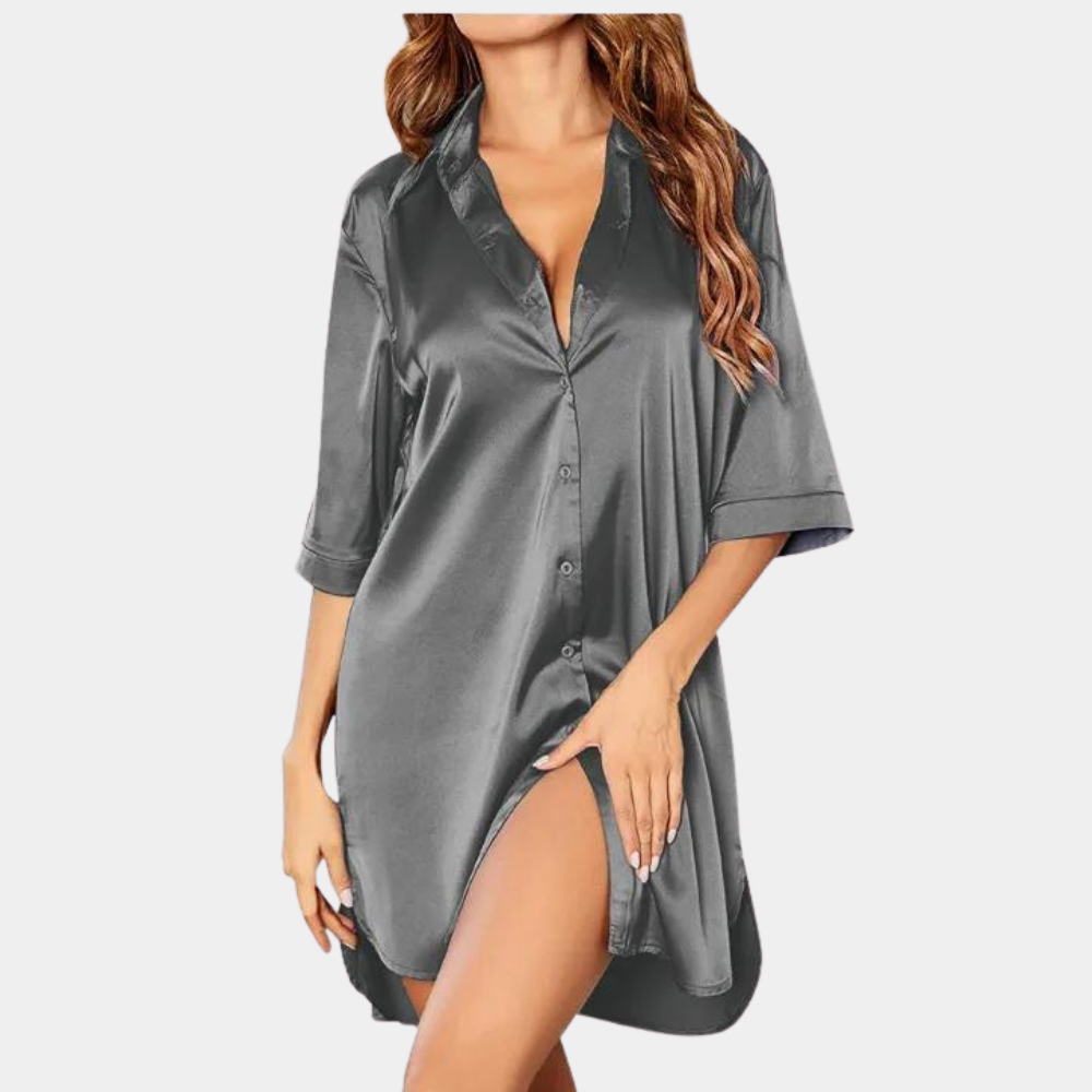Women's Satin Nightshirt – Button Front, Boyfriend Fit Nightwear