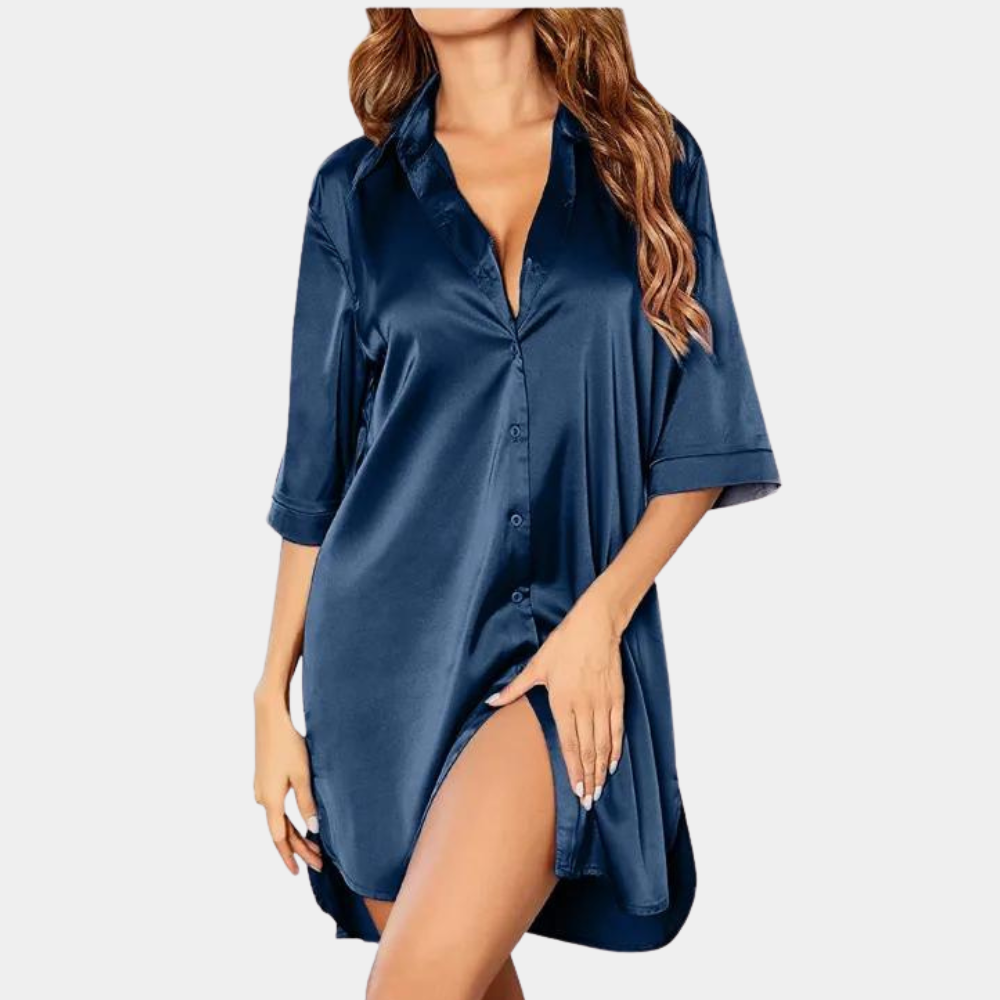 Women's Satin Nightshirt – Button Front, Boyfriend Fit Nightwear