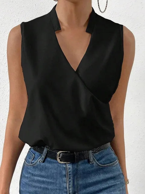 Women's Sleeveless Blouse – Notch Neck Wrap, Lightweight Smart Casual Top