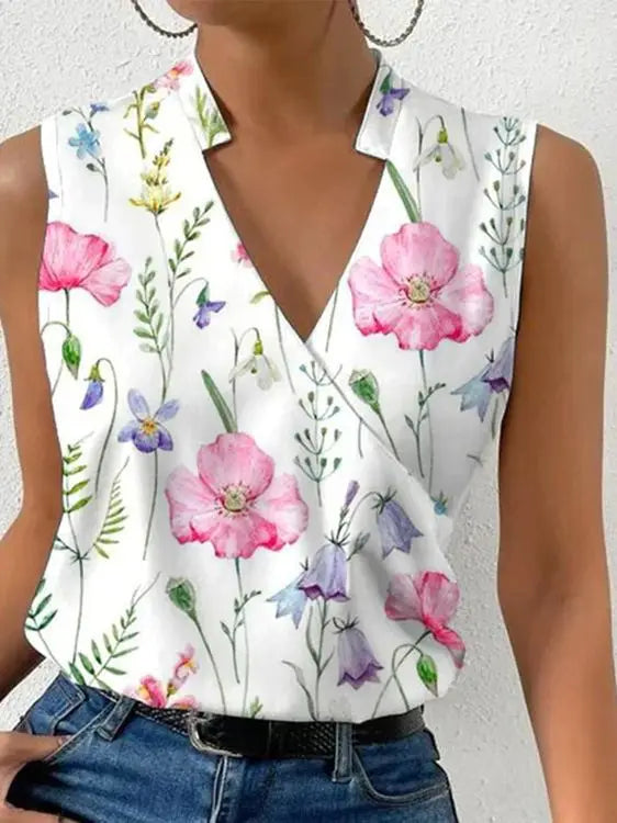 Women's Sleeveless Blouse – Notch Neck Wrap, Lightweight Smart Casual Top
