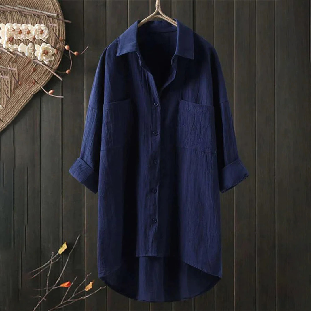 Women's Longline Shirt – Dipped Hem, Relaxed Fit Casual Blouse