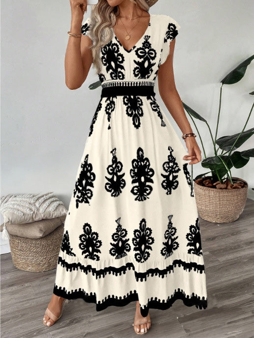 Women's Maxi Dress – Boho Print, Flowy Summer Holiday Dress