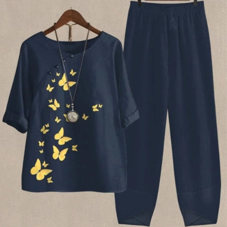 2-Piece Cotton Lounge Set – Printed Tops & Comfy Elastic Waist Pants