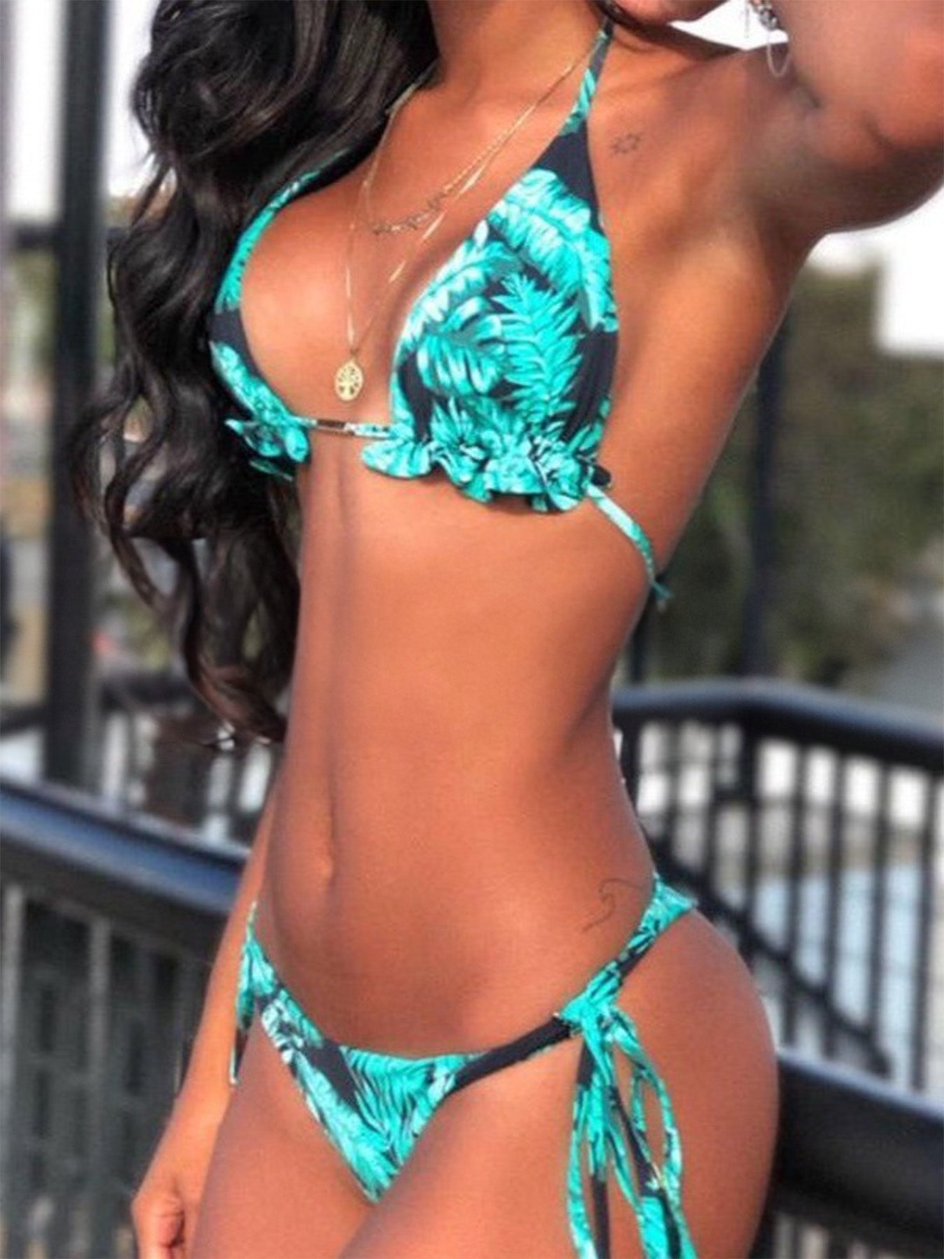 Tassel Tie Floral Bikini – Triangle Top & Side-Tie Bottoms