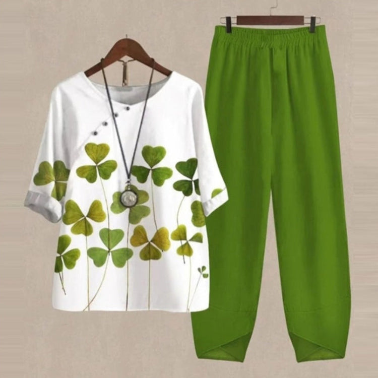 2-Piece Cotton Lounge Set – Printed Tops & Comfy Elastic Waist Pants