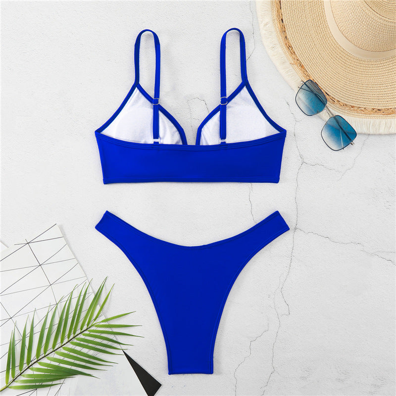 Minimalist V-Waist Bikini Set – Solid Colour with Push-Up Top