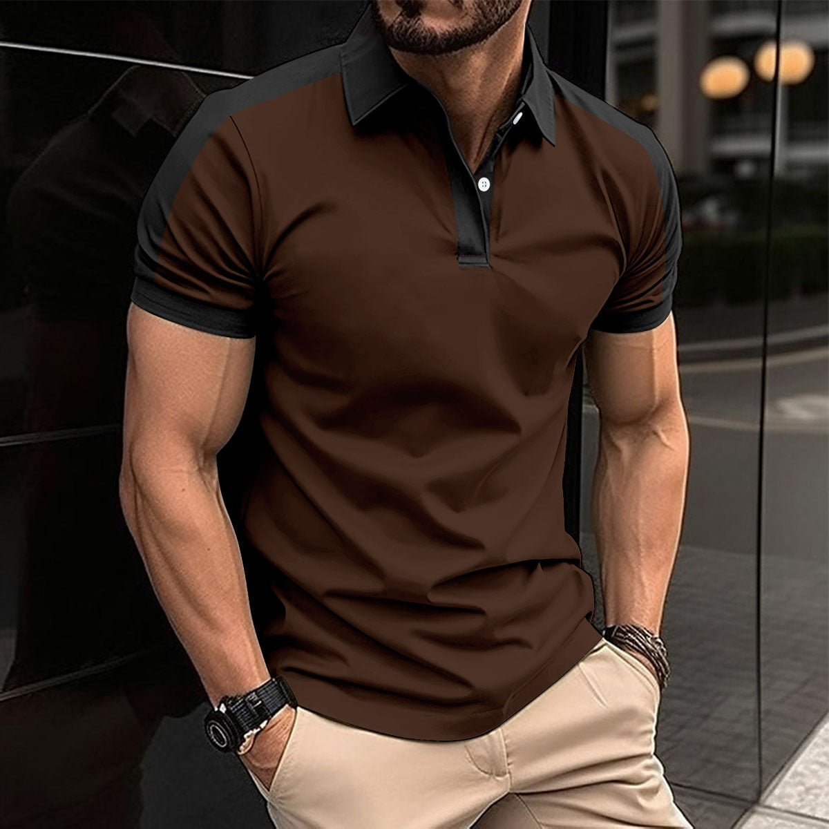Men's Polo Shirt – Colour Block, Relaxed Fit Smart Casual Top