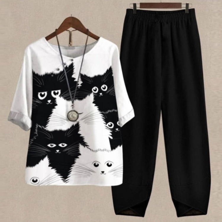 2-Piece Cotton Lounge Set – Printed Tops & Comfy Elastic Waist Pants