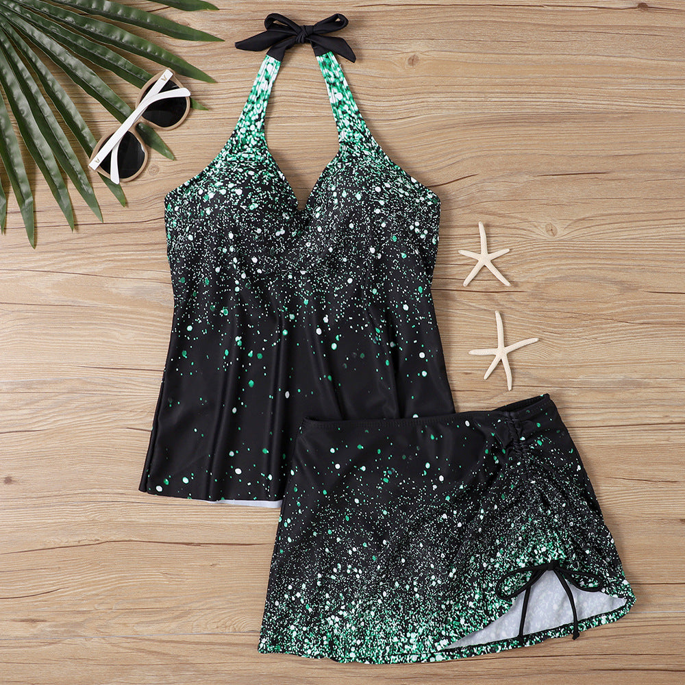 Printed Tankini Set with Shorts – Flowy Fit in Ombre & Sparkle Styles