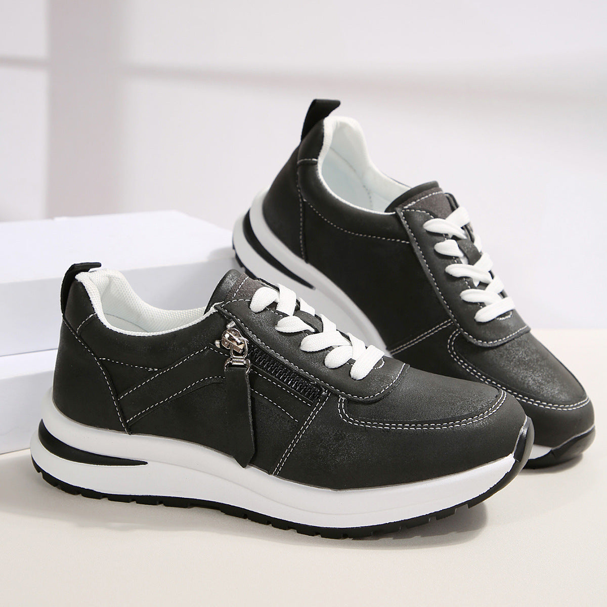 Women's Platform Trainers – Side Zip, Comfy Everyday Shoes