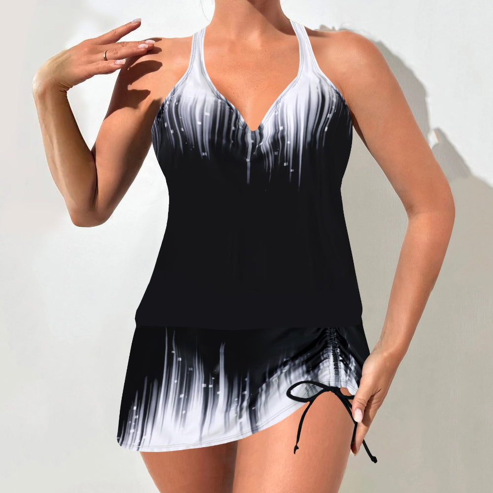 Printed Tankini Set with Shorts – Flowy Fit in Ombre & Sparkle Styles