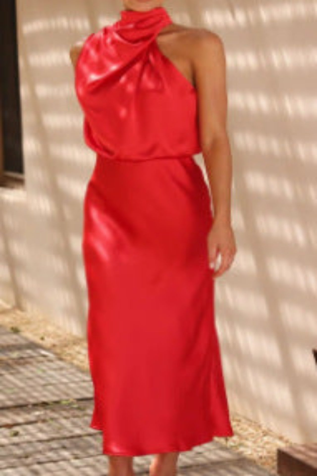 Satin Cowl Neck Midi Dress – Elegant Slip Style for Evening & Events