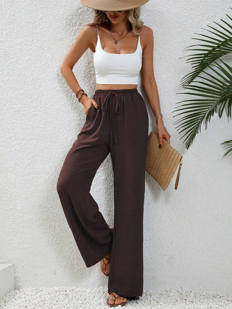 High-Waisted Wide-Leg Trousers – Lightweight Pull-On Pants with Pockets